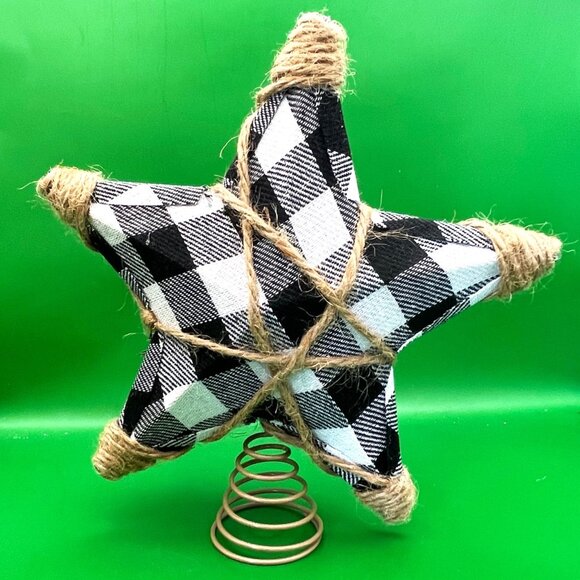 Handmade Buffalo Plaid Star Christmas Tree Topper Rustic Farmhouse Holiday Décor - Picture 3 of 12